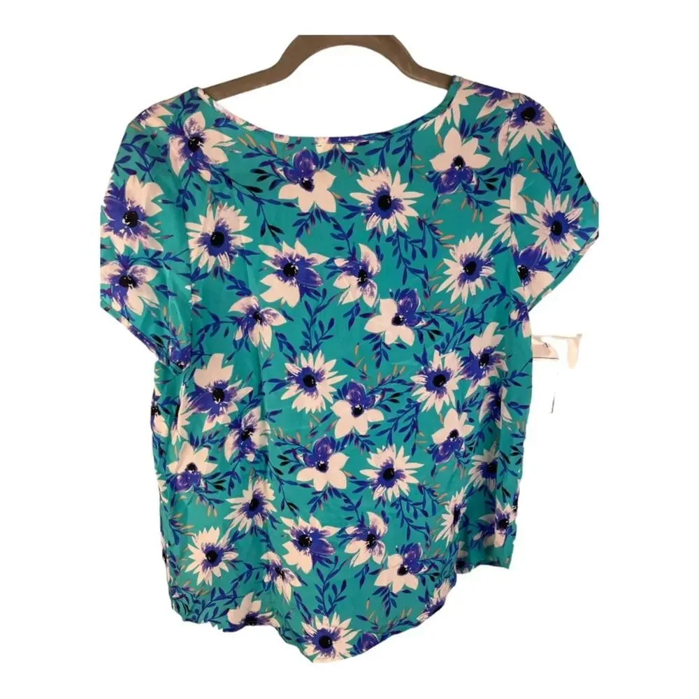 Yumi Kim Floral Top Short Sleeve 100% Silk Blouse Boho Garden Summer Party XS